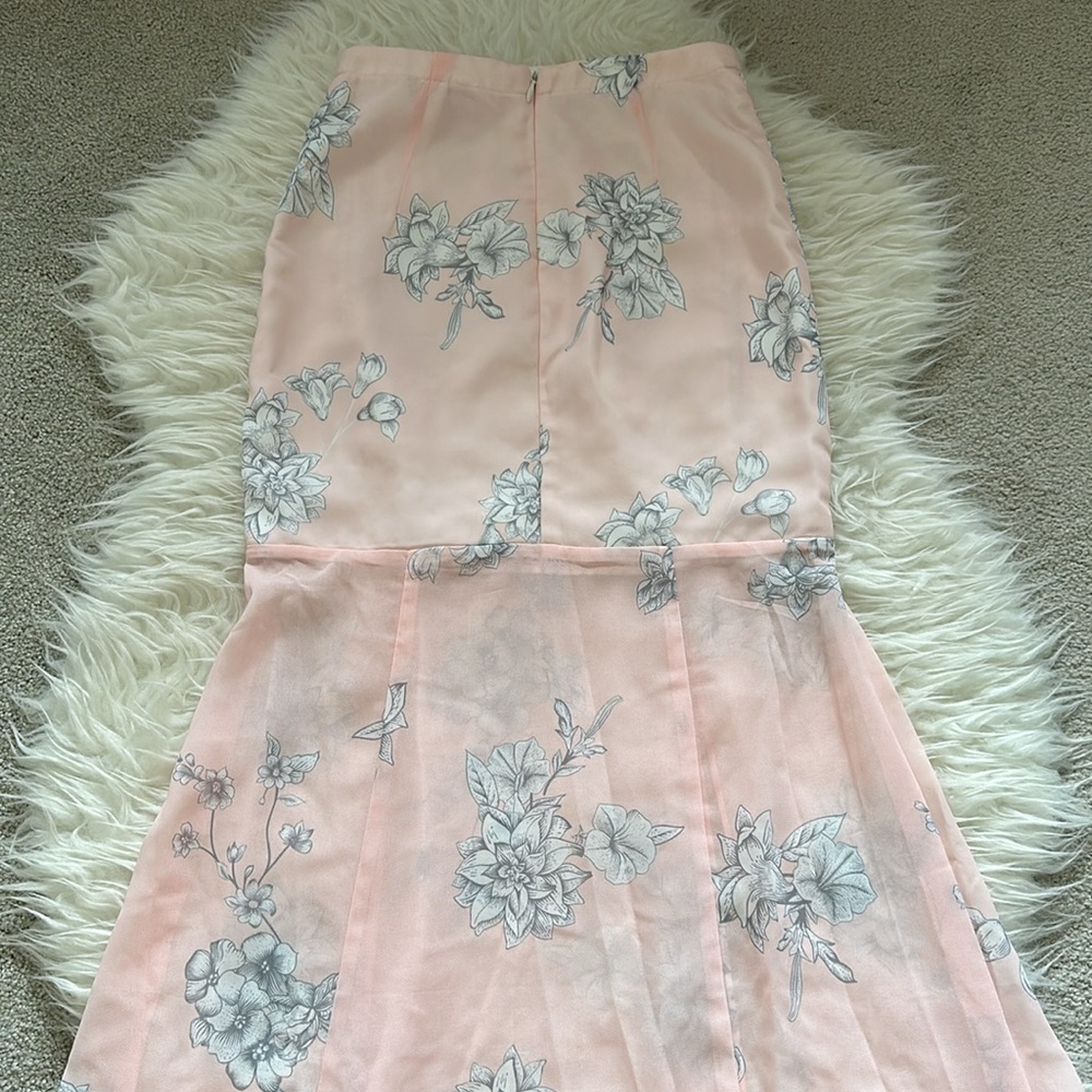 Sabo Skirt Light Pink Floral Sheer Panel Spring Beach Skirt Crochet Flowers - XS - Picture 4 of 12